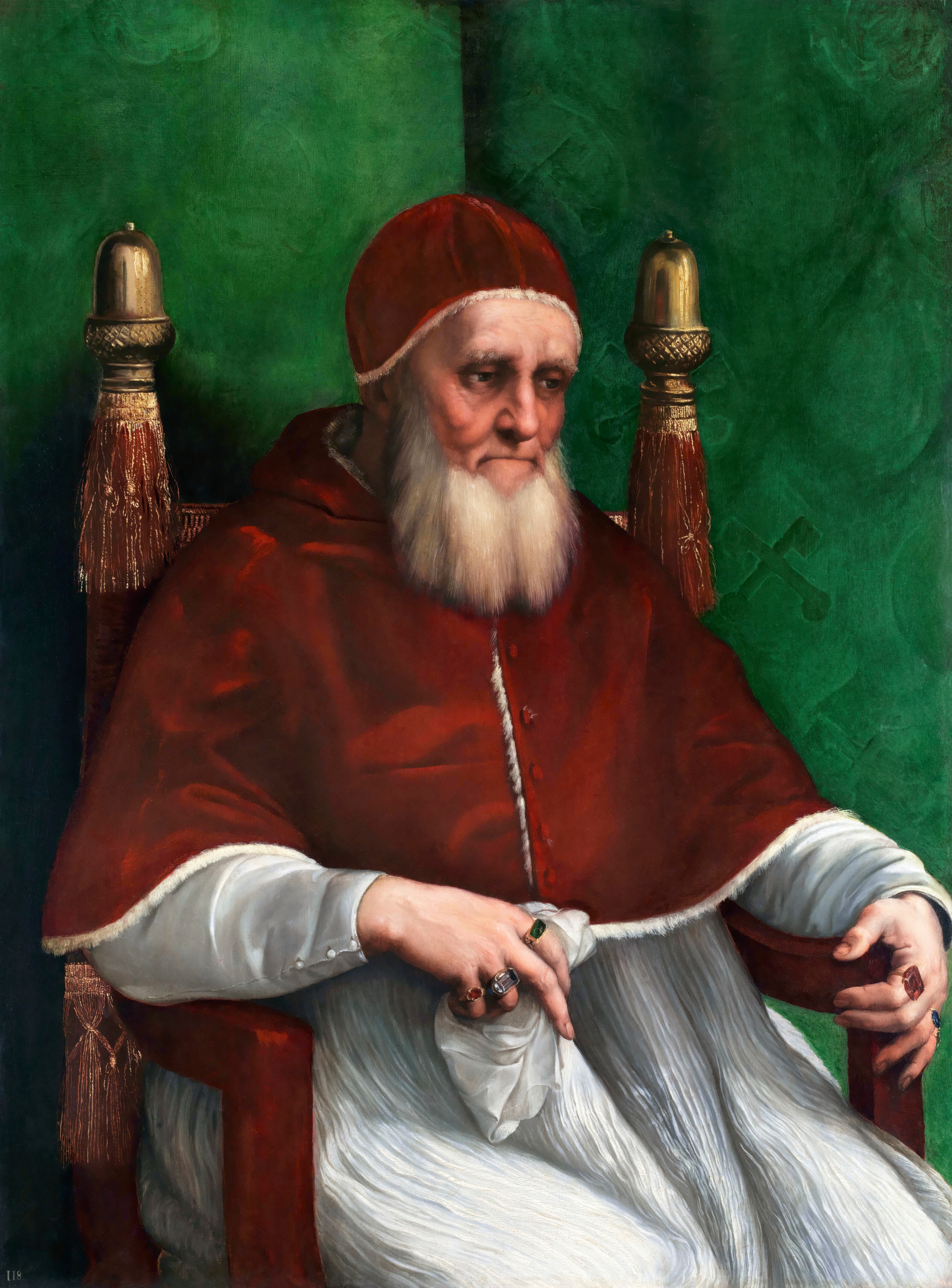 Annotated details from Portrait of Pope Julius II by Raphael